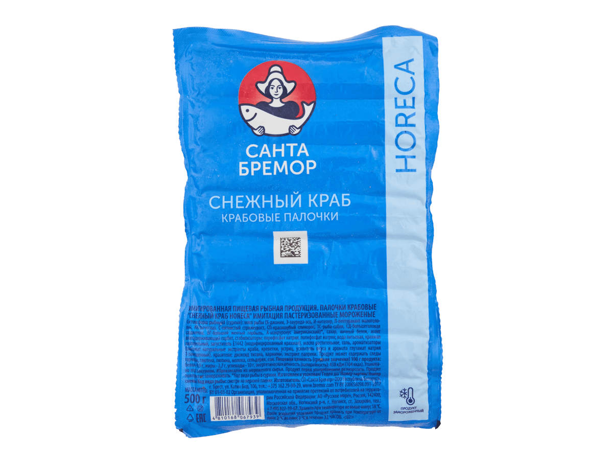 Палочки крабовые Снежный краб 500г, Санта-Бремор, Беларусь