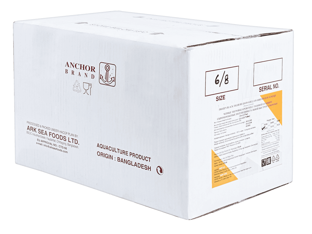 Креветка черная тигровая с/м с/г 6/8 semi-IQF, Бангладеш