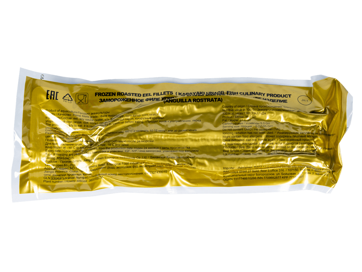 Угорь жареный филе 320-450г 15% соуса, Китай