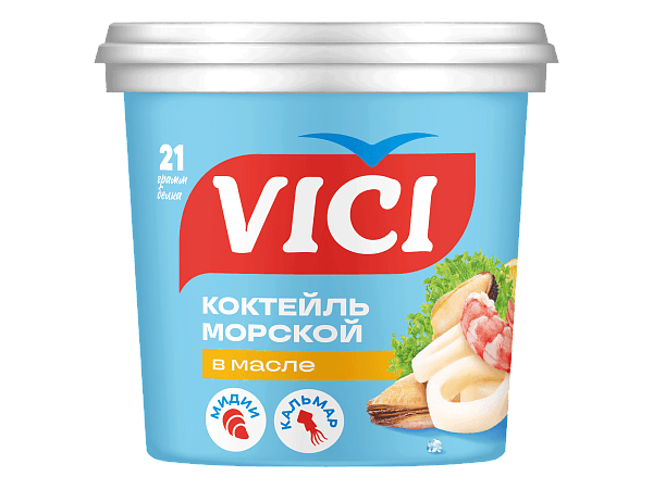 Коктейль из морепродуктов «Морской» с креветками (из сурими) в масле