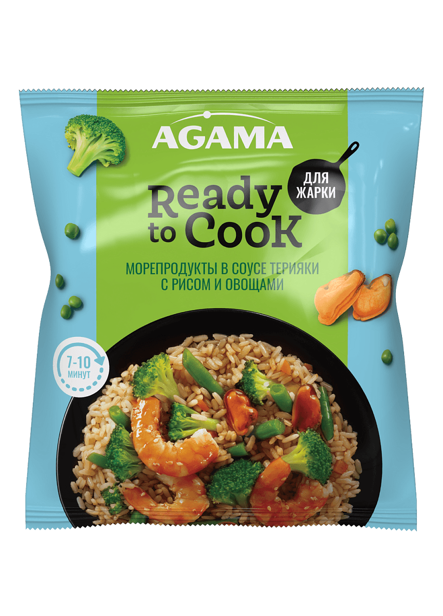 Морепродукты в соусе терияки с рисом и овощами