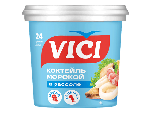 Коктейль из морепродуктов «Морской» с креветками (из сурими) в рассоле