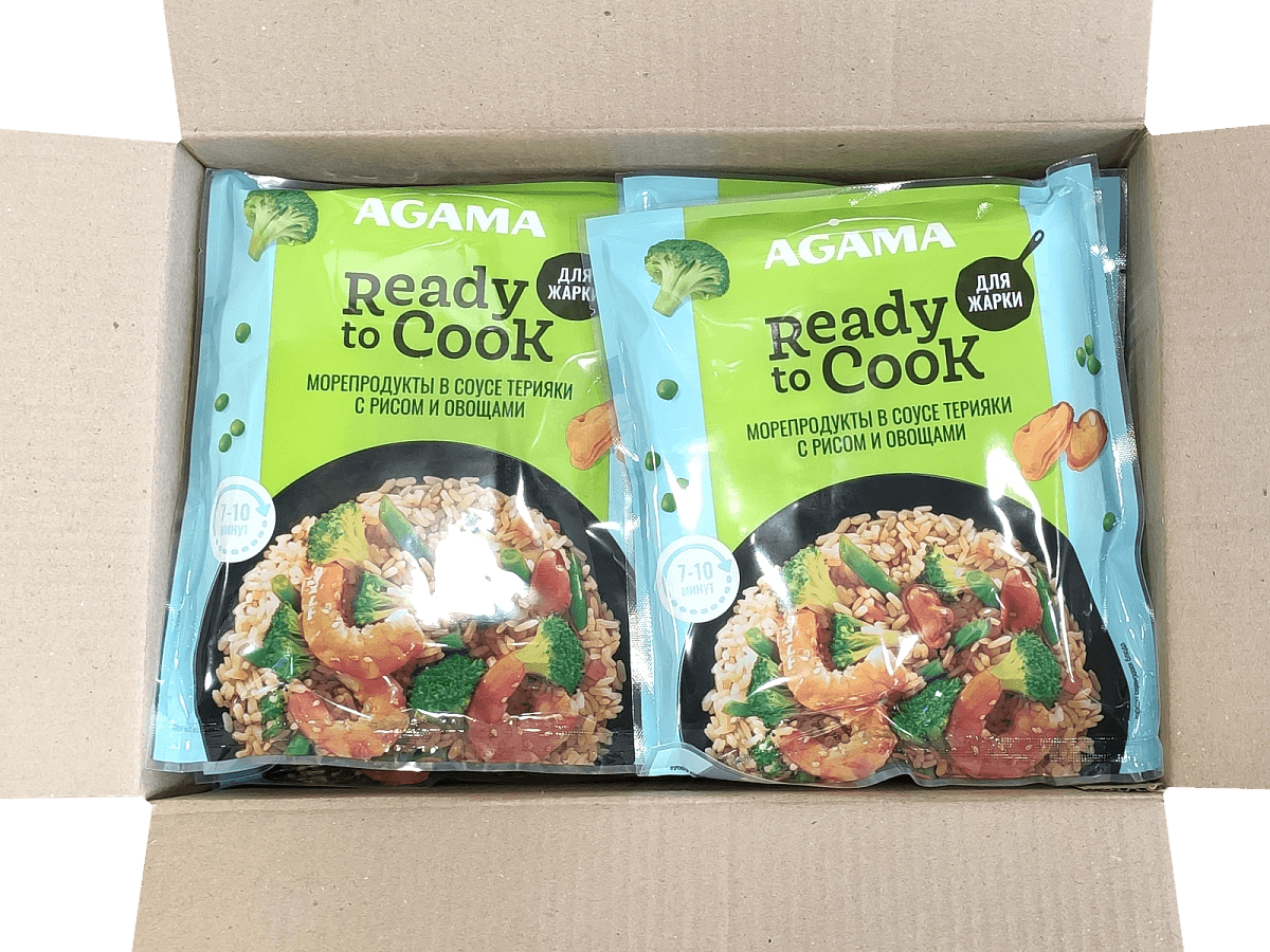 Морепродукты в соусе терияки с рисом и овощами