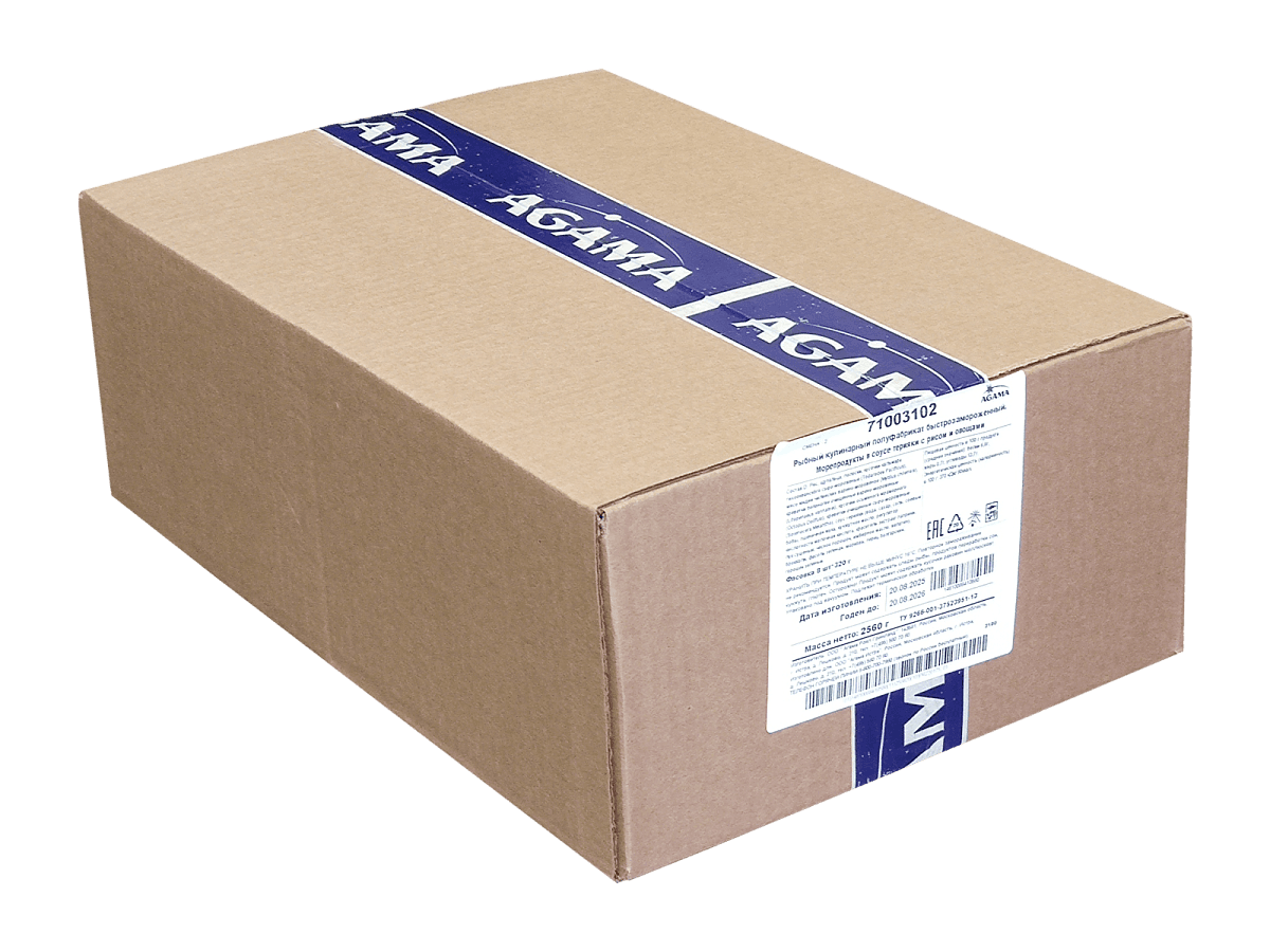 Морепродукты в соусе терияки с рисом и овощами