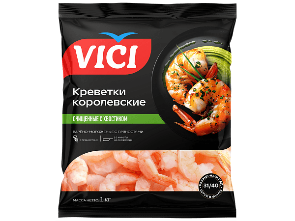Королевские креветки очищенные с хвостиком варёные 31/40